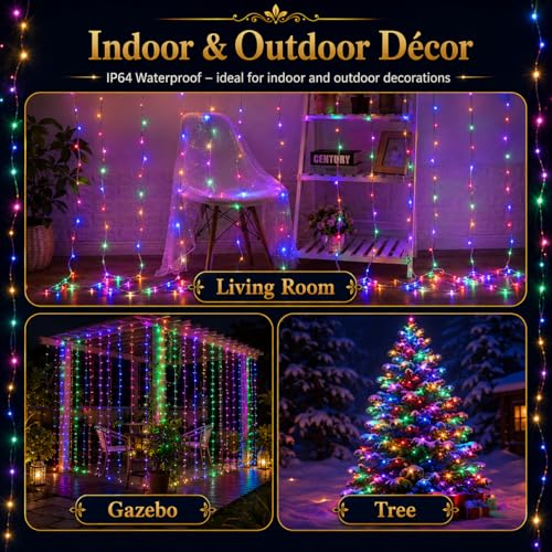Image of One94Store Fairy Curtain String Lights, 300 LED USB Powered Fairy Lights with Remote, 8 Modes, Window Wall Decor for Bedroom, Party, Diwali & Christmas - 3x3m Multicolor