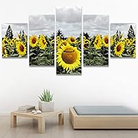 SIGNWIN 5 Panel Canvas Wall Art Modern Art Bohemian Bouquet Colorful Cool Floral Group Multicolor Photography Realism for Home Decorations Ready to Hang - 60
