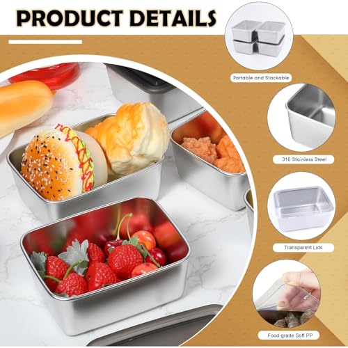 LWAIX Aufschnittboxen für Kühlschrank Edelstahl Lebensmittel Aufbewahrungsbox 4Stk Frischhaltedosen mit Deckel Dosen zum Einfrieren Luftdichte Frischhalteboxen Stapelbar Metal Aufbewahrungsboxen