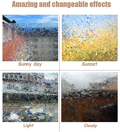 Niviy Rainbow Window Film Privacy Window Sticker Vinyl 3D Decorative Window Cling Non Adhesive Removable Window Covering For Living Room Kitchen Office 35.4 X 118 Inches #TOP4