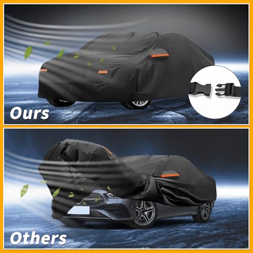 Image of All-Weather Waterproof Car Cover - UV-Resistant Outdoor Full Exterior Protection for Mercedes Benz CLA Aluminum Film Black with Right Side Zipper