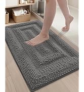Color&Geometry 24x16 Ultra Soft Chenille Dark Grey Bathroom Rugs, Non-Slip Bath Mat with Elastic ...