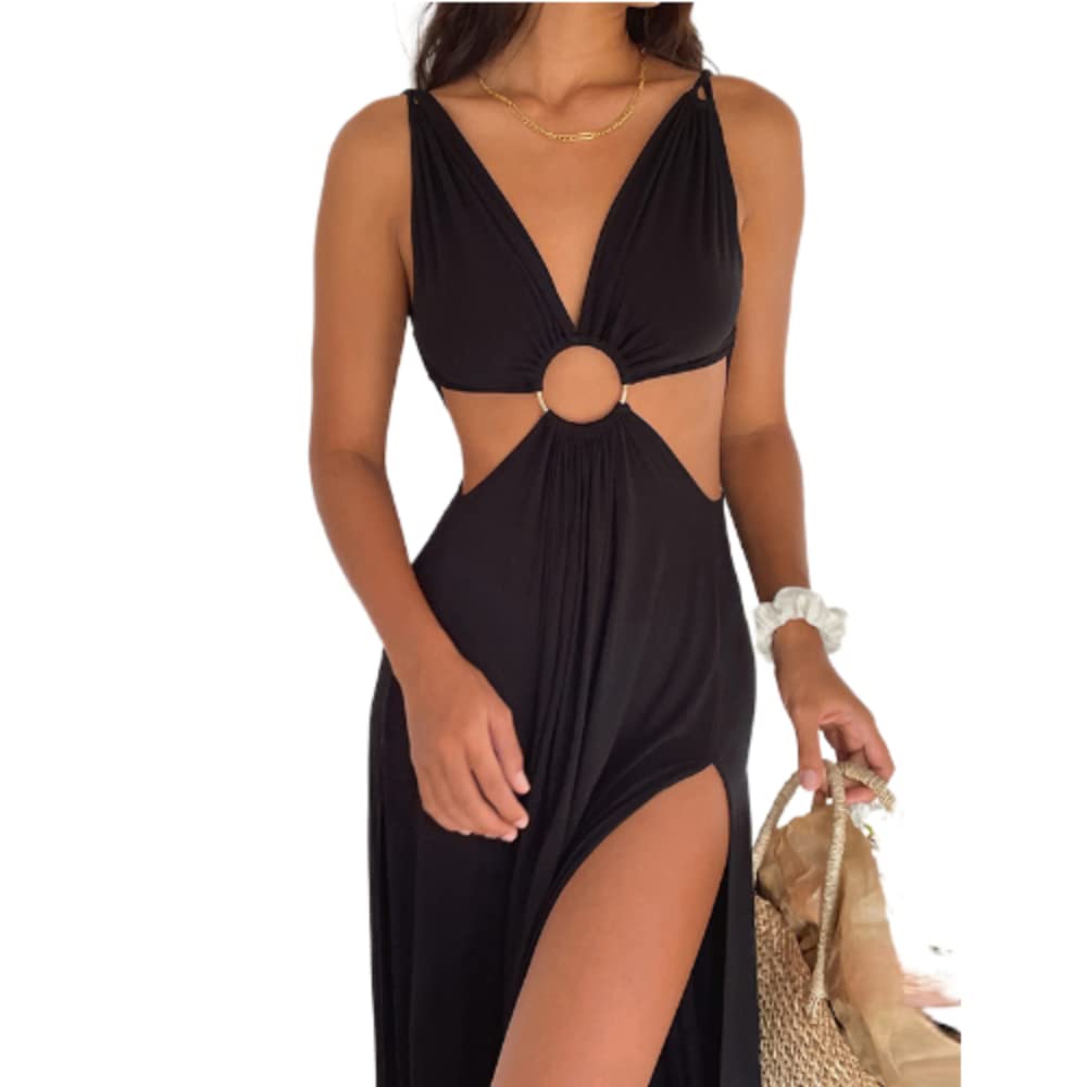 V Neck Sleeveless Dress Women Summer Solid Long Dress