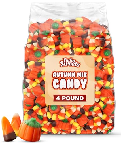 Bulk Autumn Mix Candy 4 Pound Bag - Assorted Fall Flavors, Classic & Harvest Candy Corn, Pumpkin Shaped Halloween Candies Variety For Halloween Parties, Buffets and Treats