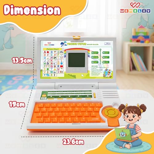 Image of Wembley Kids Laptop Educational Toy for 2-5 Year Old Boys & Girls | Interactive Learning Computer with Alphabet, Letters & Mathematics | Music, Logic & Memory Games | Birthday Gift for Kids