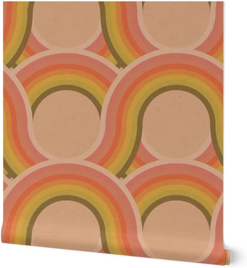 Peel & Stick Wallpaper 3ft x 2ft - Retro Textured Vintage Geometric Graphic 70S 1960S Custom Removable Wallpaper by Spoonflower