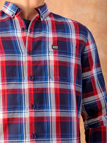 Image of The Indian Garage Co Men Slim Fit Checkered Full Sleeves Cutaway Collar Casual Shirt