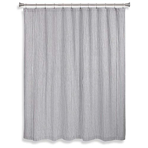Cackleberry Home Black And White Ticking Stripe Woven Cotton Shower Curtain 72 Inches W X 72 Inches L #TOP1