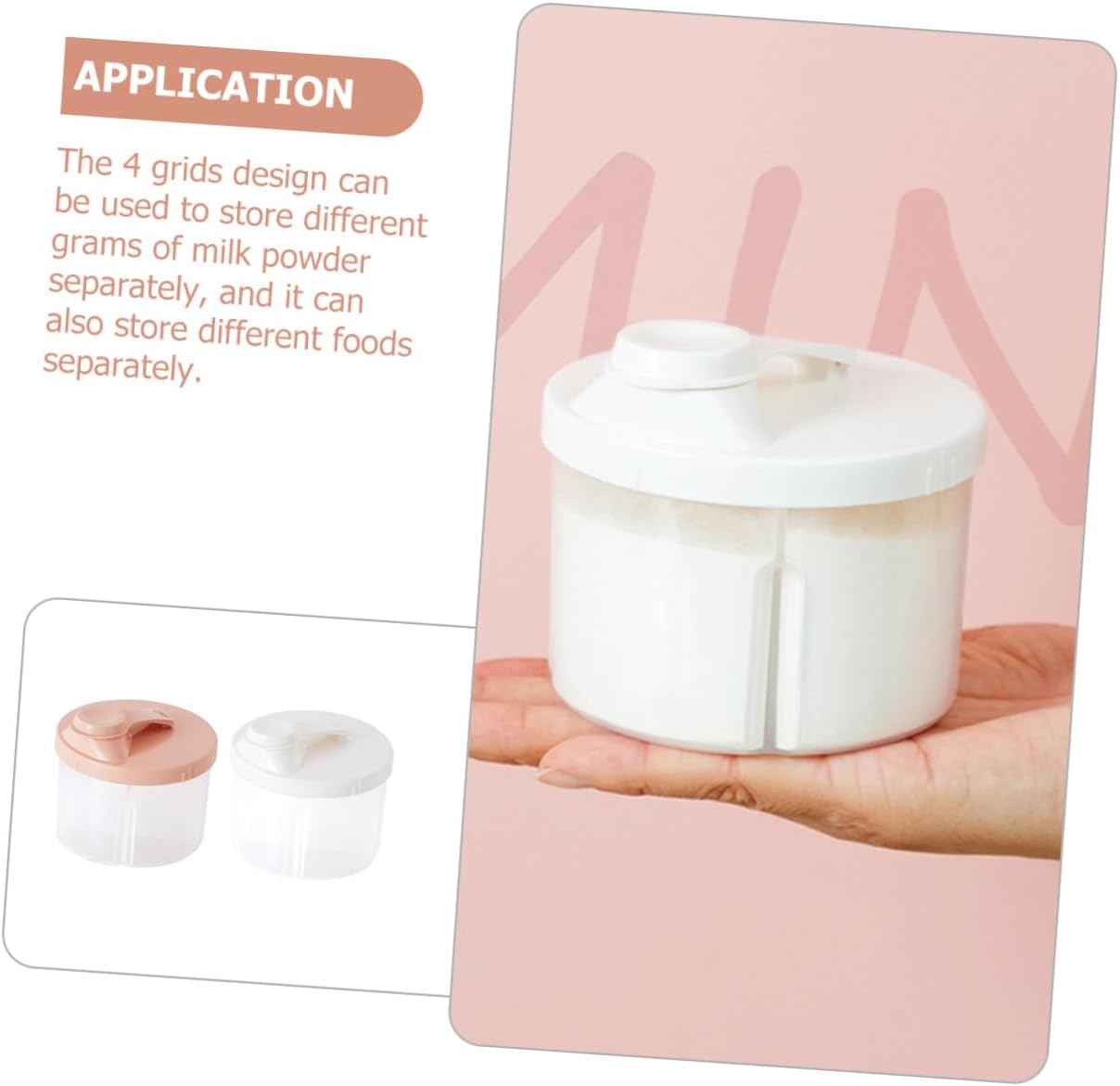 2pcs Rotating Milk Powder Dispensers Portable Formula Containers with Four Compartments Sealed Design for Travel Storage White Pink