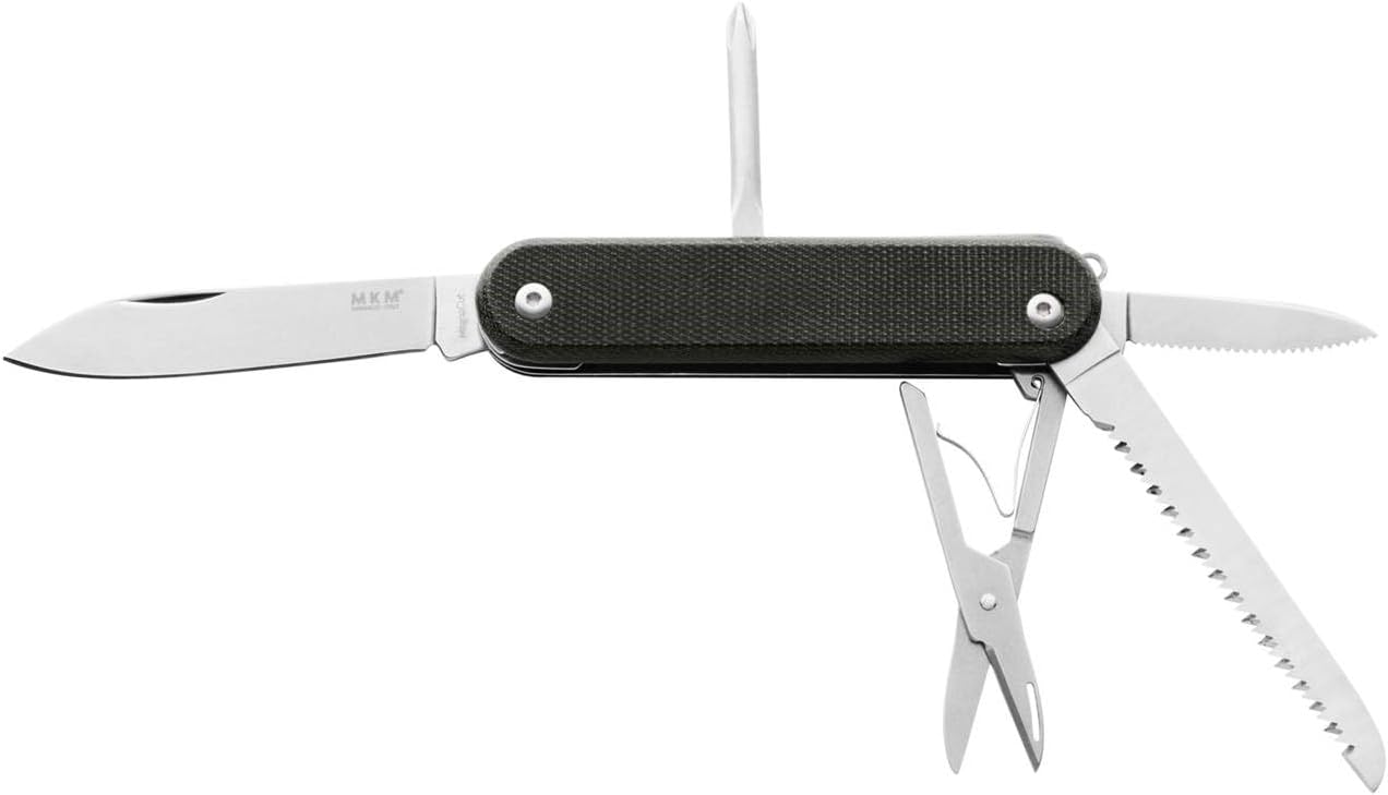 MKM Maniago Knife Makers MALGA 5 MagnaCut, Pocket Knife and Multi Tool, Blade, Saw, 5 EDC Tools in 1, Split Joint, Made in Italy (Black Micarta)