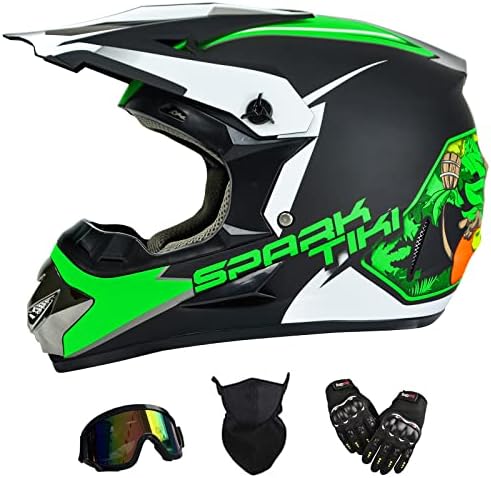 Unisex Motocross Helmet for Kids and Youth,Outdoor Dirt Bike Helmets,Off-Road Helmet with Gloves Goggles Face Shield,ATV Motorcycle Helmet