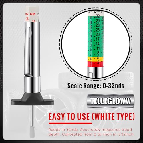 Image of Tellegloww 50 Pcs Tire Tread Depth Gauge Color Coded Tyre Depth Gauge Tool Tread Accurate Measure Tools Metric Gauges for Car Trucks Various Vehicle (White and Green)