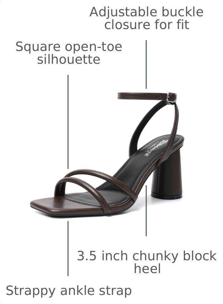 Image of RIBONGZ Block Heels Prom Heeled Sandals for Women Chunky Square Open Toe Strappy High Heels Ankle Strap Wedding Bridal Shoes High Heel Sandals for Party Dress