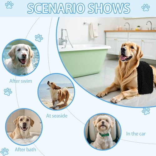Image of OLANLY Chenille Dog Bath Towel 31x13, Ultra Absorbent Quick Dry Pet Towel, Extra Soft Washable Plush Towel for Large Dogs & Puppies, Indoor Outdoor Use, Black