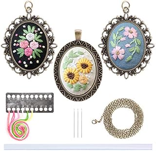 MWOOT 3 Pack Pendant Embroidery Starter Kit for Beginners,Retro Necklace Series Cross Stitch Tools for Necklace & Earrings & Hand Sewing Jewelry & Creative Gifts,Style A