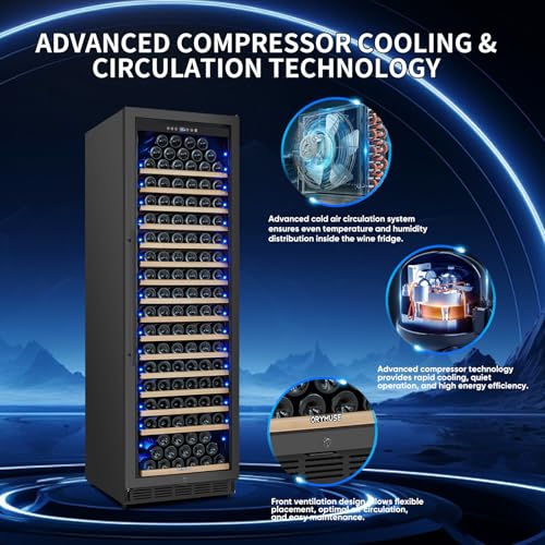 Image of ORYMUSE 200 Bottle Upgrade Wine Cooler Refrigerator - 24 Inch Large Capacity Wine Fridge Built-In Freestanding, with Quiet Compressor, Professional Temperature Control & Wine Cellar - Black