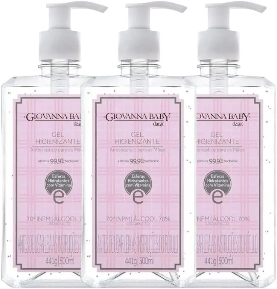 Kit Álcool Em Gel Higienizante Giovanna Baby Classic Rosa 500ml (3 unidades)
