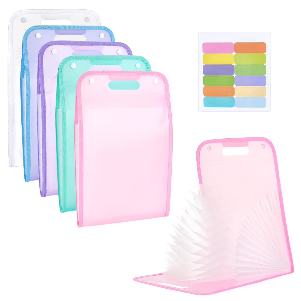 MAYJOYDIY Carpeta de archivos expandible vertical de 5 colores, 37 x 23,5 cm, organizador de archivos de acordeón con etiquetas adhesivas, almacenamiento de documentos A4 con cierre a presión para