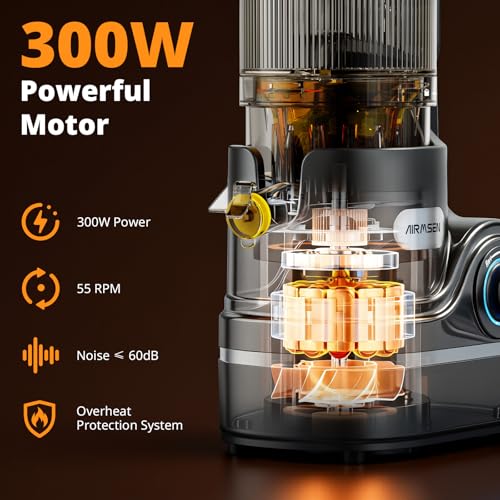 AIRMSEN Juicer Machines, 5.8" Feed Chute Cold Press Juicer for Whole Fruit and Vegetable, 2.2 qt Auto-Feed Time-Saver, 7+1-Stage New Upgraded Auger Slow Masticating High Yield, Easy to Clean Black - Image 6