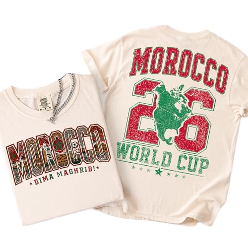 Morocco World Soccer Cup 2026 T Shirt Morocco 26 Soccer Fan Graphic Tee Vintage Maghreb Sports Shirt Ivory