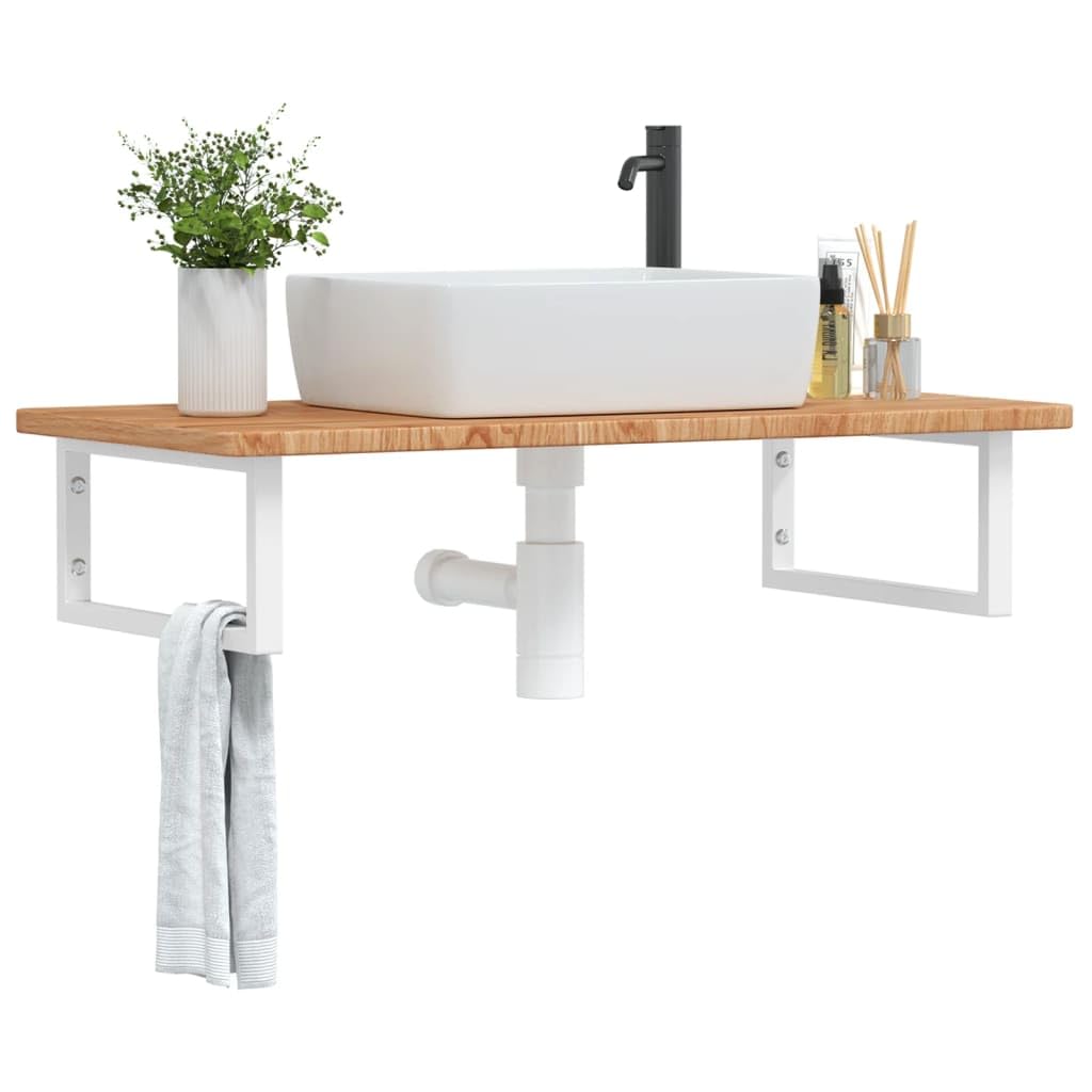 Blat umywalki z litego drewna dębowego ze stalowym uchwytem 100 x 50 x 2,5 cm, obciążenie do 100 kg, zajmujące niewiele miejsca rozwiązanie do szafki pod umywalkę i toalety dla gości
