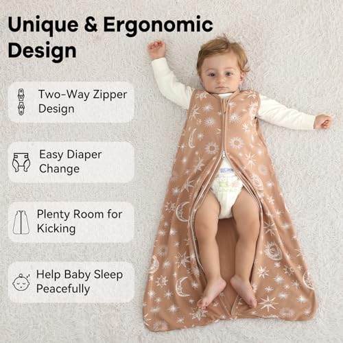 Image of Baby Sleep Sack 0-6 Months 3 Pack 100% Cotton Lightweight 0.5 TOG Wearable Blanket Baby Sleep Bag with 2-Way Zipper for Newborn Infant Toddler Beige