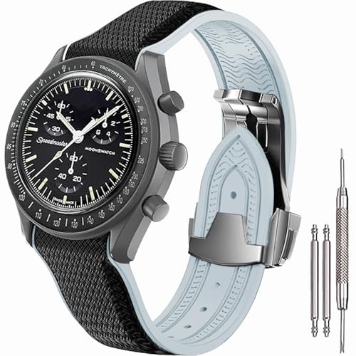 KaiMai Omega×Swatch MoonSwatch Watch 20mm�p�X�g���b�v �J�[�u�G���h�V�[�����X���o�[�X�g���b�v�A�܂肽���ݎ��o�b�N���o���h Omega×Swatch Moonswatch Speedmaster Watch�ɑΉ� �j