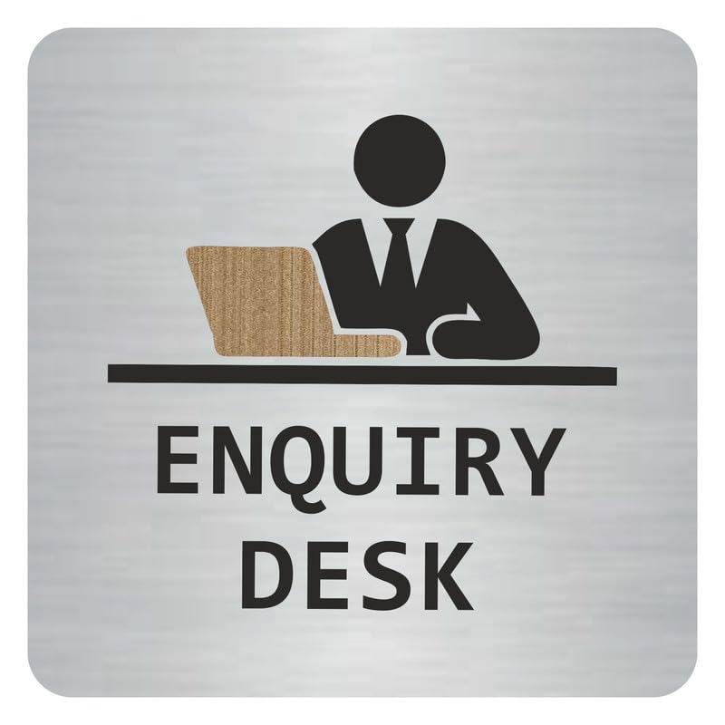 Image of Enquiry Desk Sign, 6x6 Inch, Durable Steel, Self-Adhesive