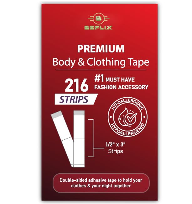 Beflix® 216 Strips Double Sided Tape for Fashion, Clothing and Body | All Day Strength Invisible Dress Tape for women | Gentle to stick on Skin and clothes | Transparent