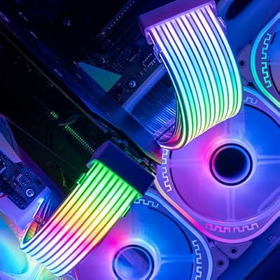 8 Pin RGB GPU Cable, 5V ARGB GPU Cables Extension, 8Pin to 2x8Pin Graphics Card Power Supply Cord, with Wire Combs, Sync, 16AWG, PC Case Accessory (White Head)
