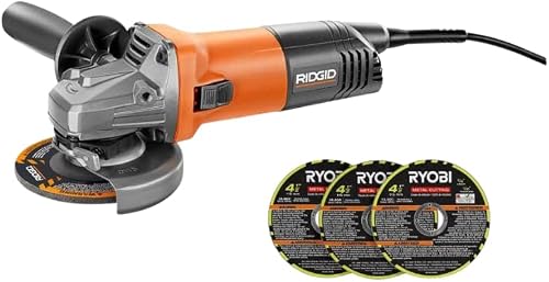 RIDGID 8 AMP Corded 4-1/2 in. Angle Grinder with 4-1/2 in. Metal Cutting Wheel 3-PIEC