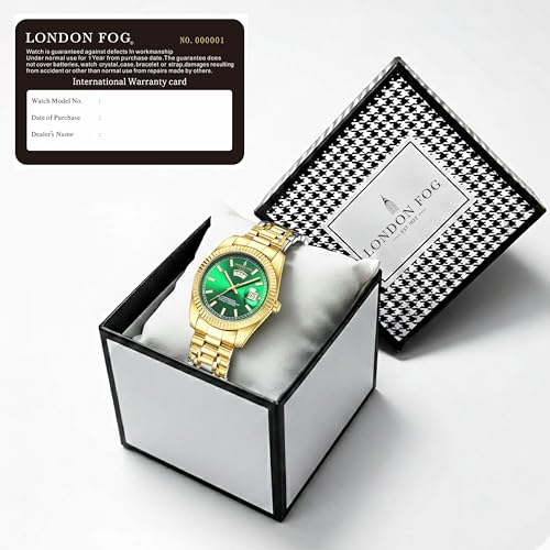 Image of London Fog Oxford Collection Analog Quartz Watch for Men with Round Dial and Stainless Steel Strap, Fluted Metal Case, Day & Date Display, Luminous Hands & Hour Markers & Water Resistant