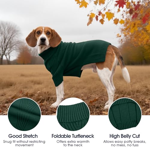 IECOii Hundepullover für mittelgroße Hunde, Mädchen und Jungen, Weihnachtsstrick-Sweatshirt mit Ärmeln, Rollkragen, dicker, warmer Hundepullover für den Winter, Strickwaren für Französische Bulldogge