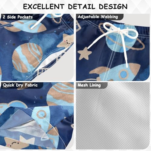 Lovely Blue Rockets Planet Workout Shorts Teens Swimming Trunks Drawstring Compression Liner Swimwear 2T3