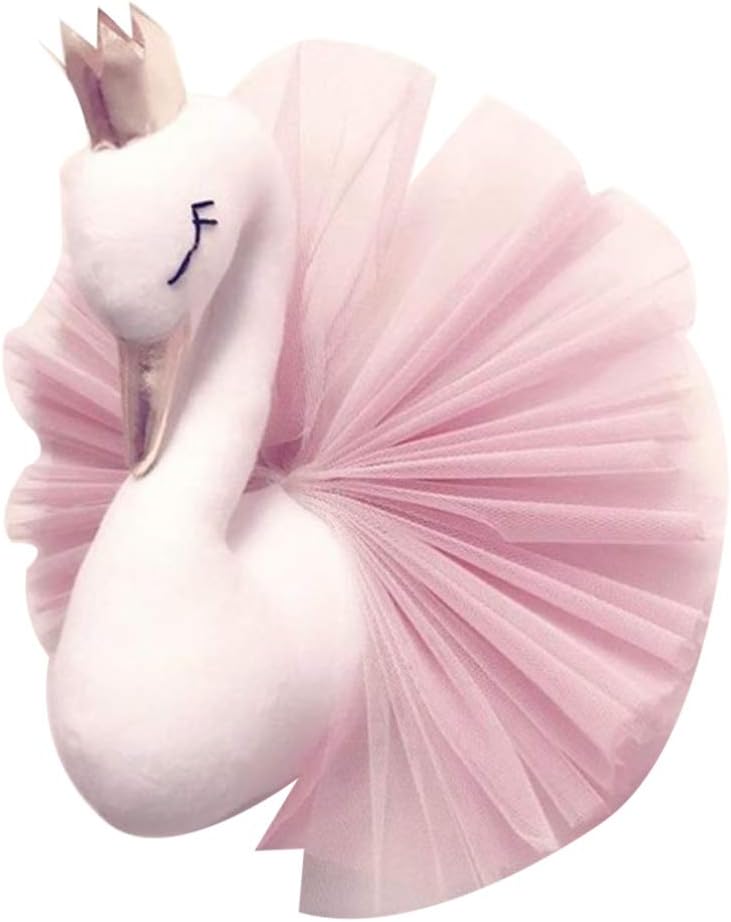 3D Wall Hanging Decoration Cute Crown Dress Swan Wall Art Sticker Hook for Nursery Kids Girl Room Wedding Birthday (Pink)