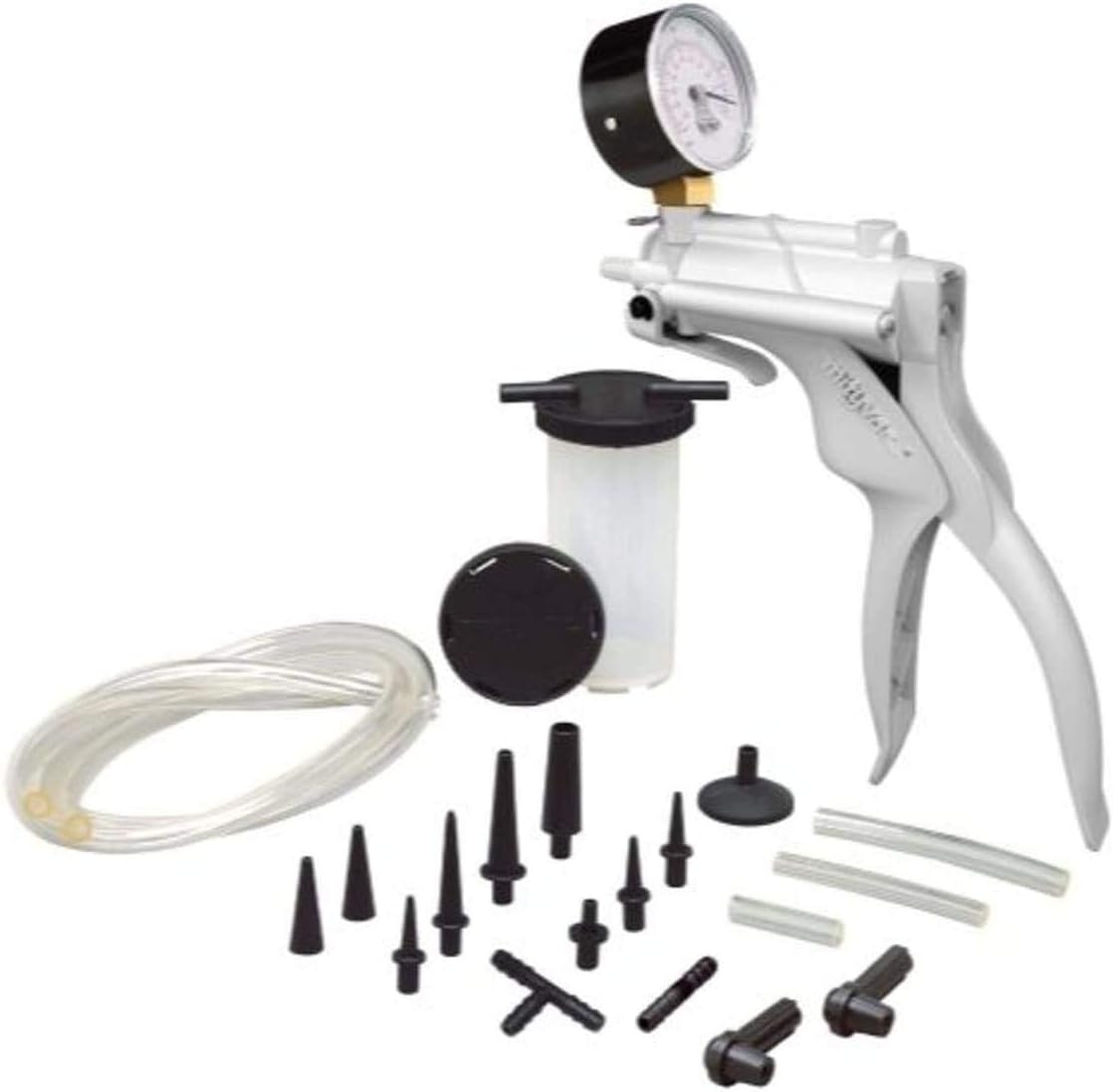 Mityvac MV8000 Automotive Tune-up and Brake Bleeder Kit, Selectline Hand Pump (MV8010), One Finger Vacuum Release, Ergonomic Design, Gearless Diaphragm Gauge, 4.5oz Fluid Reservoir, 4 Tapered Adapters