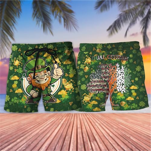 V-DECORPARKS St. Patrick's Day Men's Swim Trunks - Cow Lovers Hawaiian Shorts for Men, Men's Summer Bathing Shorts Set 123