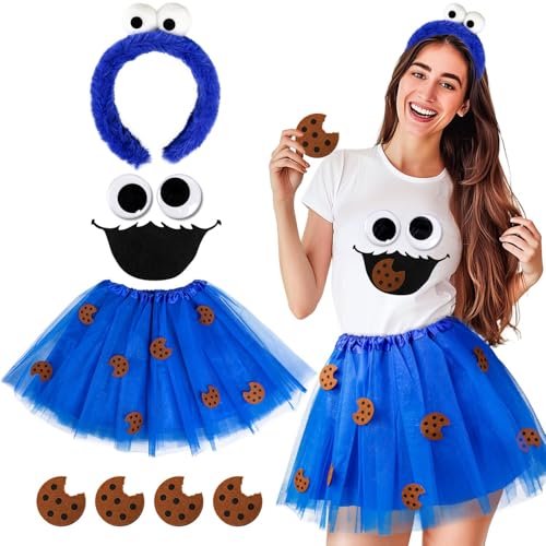 iZoeL Serre Tête Monstre Cookie Femme Déguisement Carnaval Bandeaux Biscuit Monster - Serre Tête Tutu de Ballet Autocollant, Costume Carnaval/Halloween/Noel/Anniversaire/Fête pour Femme Fille