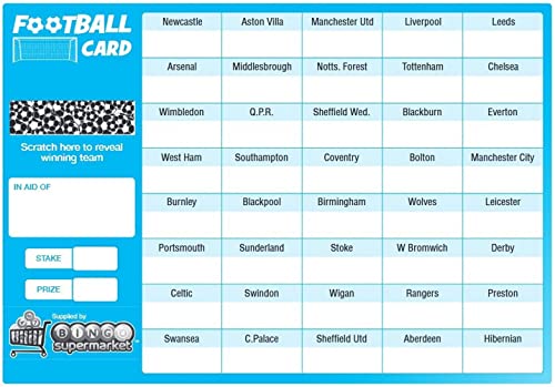 Bingosupermarket Football Fundraising Scratch Cards (40 Team) A5 Size 10 Pack