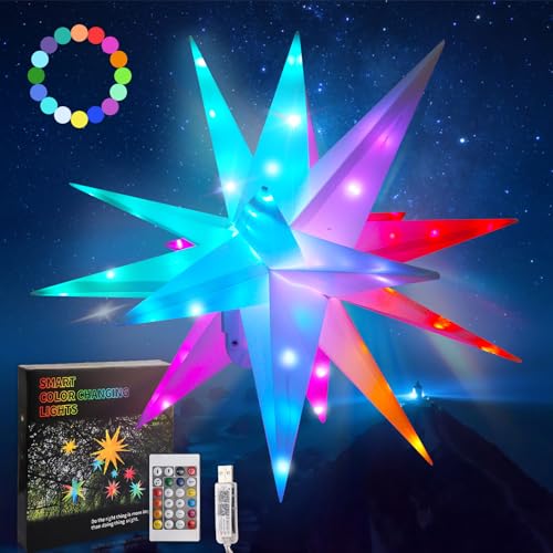 Christmas Star Tree Topper Moravian Star Light, LED Bluetooth App & RGB Remote Control Star Lights, Music Sync Color Changing, Indoor and Outdoor Hanging Xmas Bethlehem Star(20 inch)