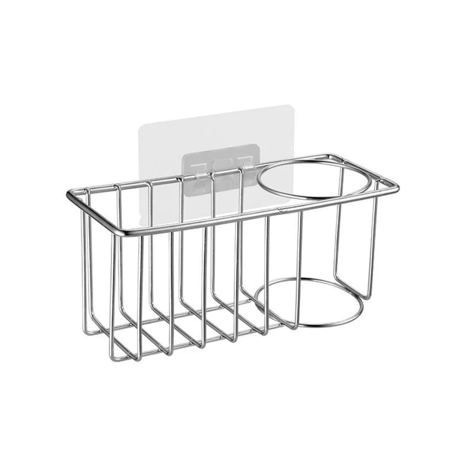 Soap Drainer Shelf Basket, Stainless Steel Sink Drain Rack Adhesive Hooks
