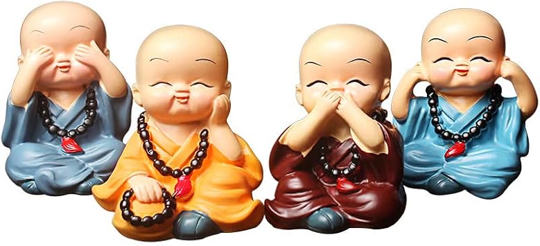 Cute Monk Statue, Resin 4pcs Miniature Chinese Buddhist Monk Figure