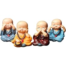 Cute Monk Statue, Resin 4pcs Miniature Chinese Buddhist Monk Figure | 4 Wise Little Zen Monk Statue, Hear No Evil See No Evil Speak No Evil Do No Evil Buddha Monk Statues for Home Car Desk Decor