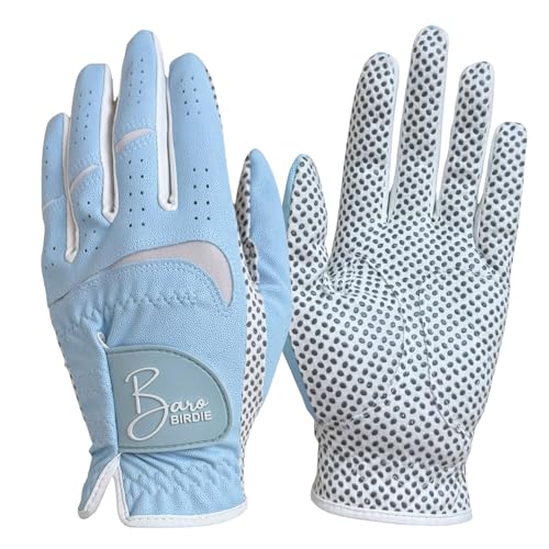Barobirdie Left Hand Golf Gloves Women 2 Pack Girl Ladies Sports Silicon Non-Slip Extra Grip All Weather Season Tennis (Sky Blue, Medium)