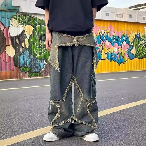 Baggy Jeans Men Y2K Star Graphic Relaxed Fit Wide Leg Casual Denim Pants with Pockets Long Jean Trousers Streetwear3