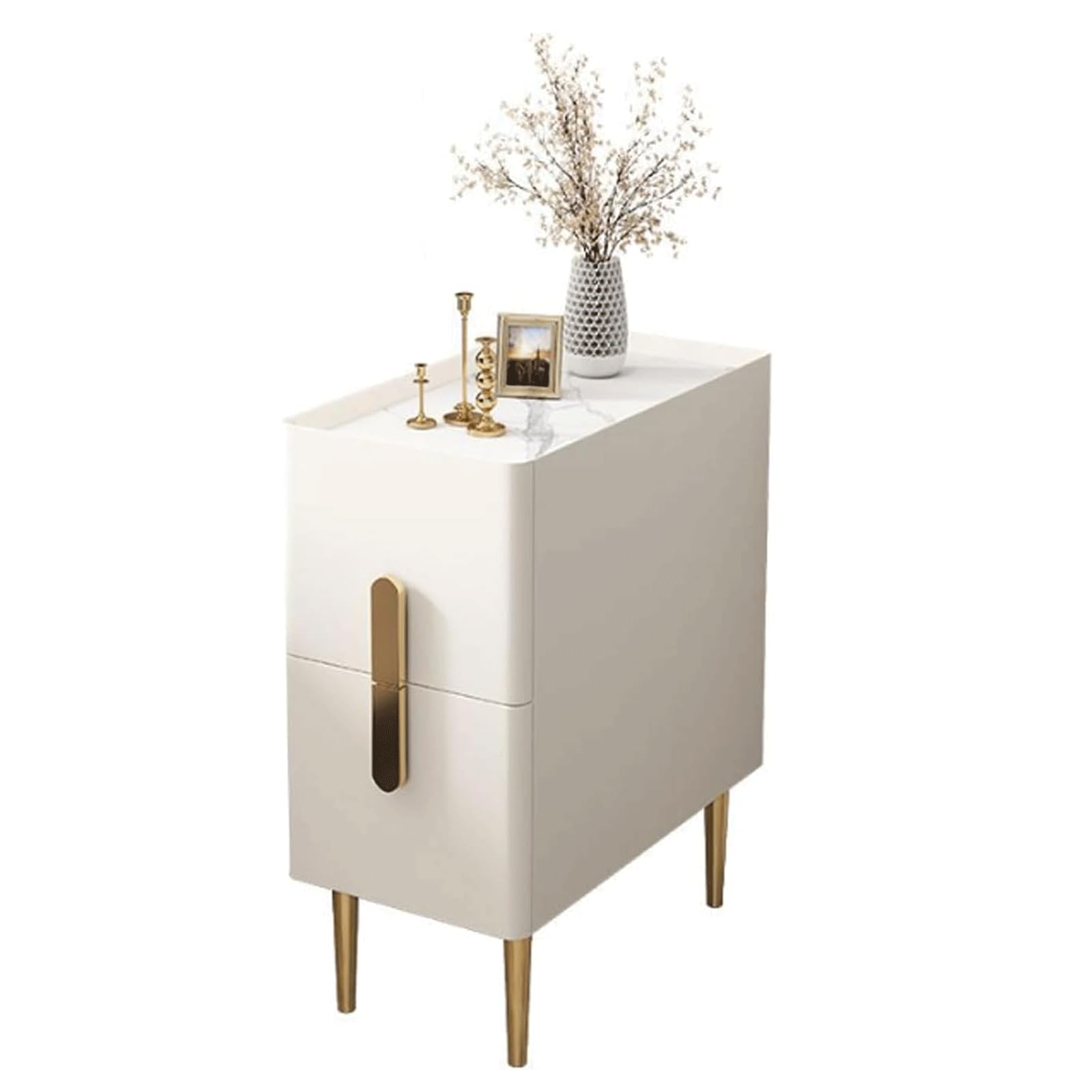 SXZenSpace Bedroom Furniture Side Table Modern Nightstands Nightstand Wooden W/ 2 Drawers End Bedside Cabinet Faux Marble Top Dresse Luxury Leather Simpl(Wh