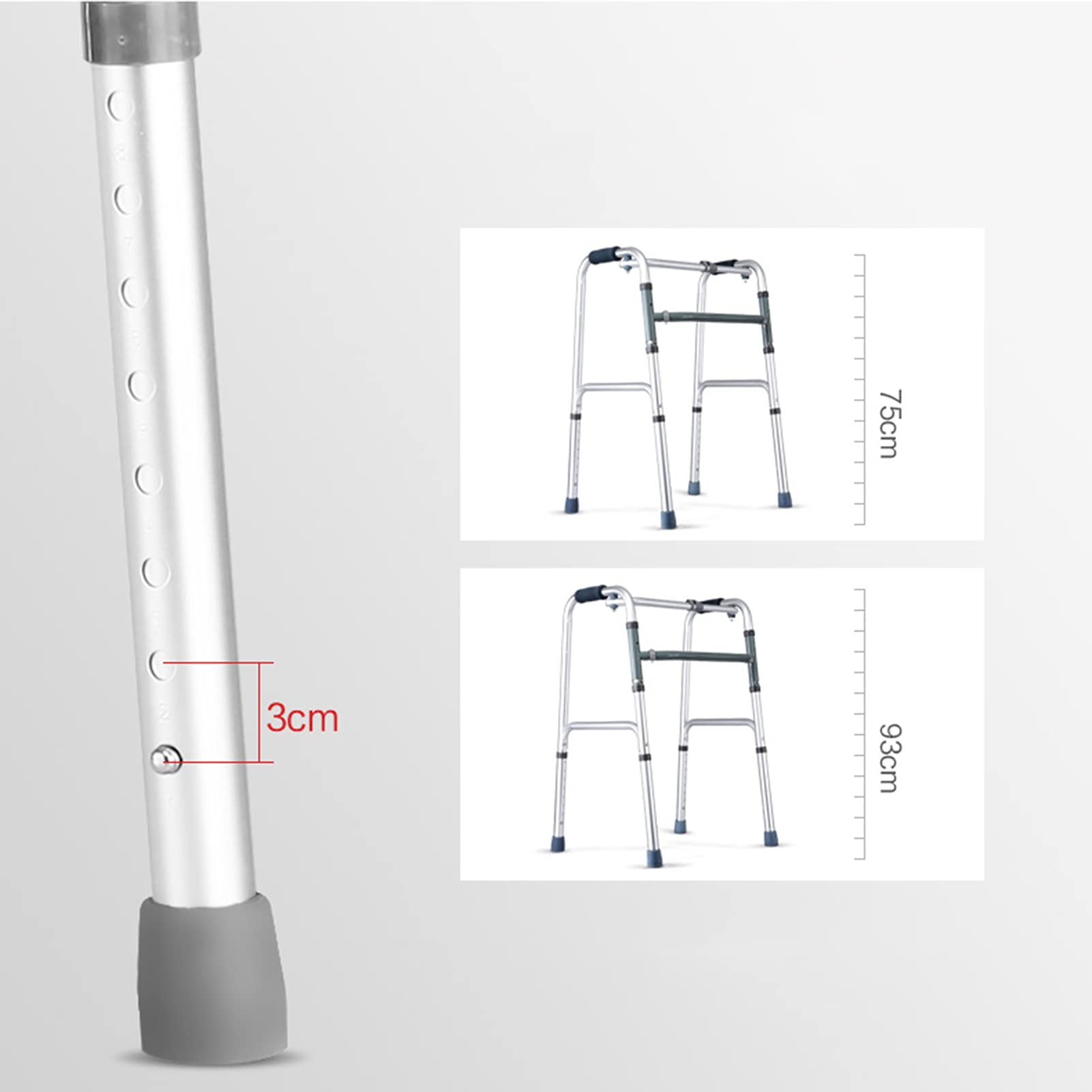 Andador sin Ruedas Andador Ligero y Plegable de Aluminio para Personas Mayores Altura Ajustable para Adultos y