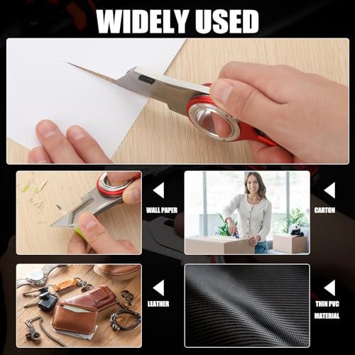 Image of Tondiamo 4 Pcs Folding Pocket Utility Knife Heavy Duty Box Cutter Folding Razor Knife with Anti Slip Finger Loop Easy Change Blades 3 Lock Positions Design (Yellow,Red,Black,Green)