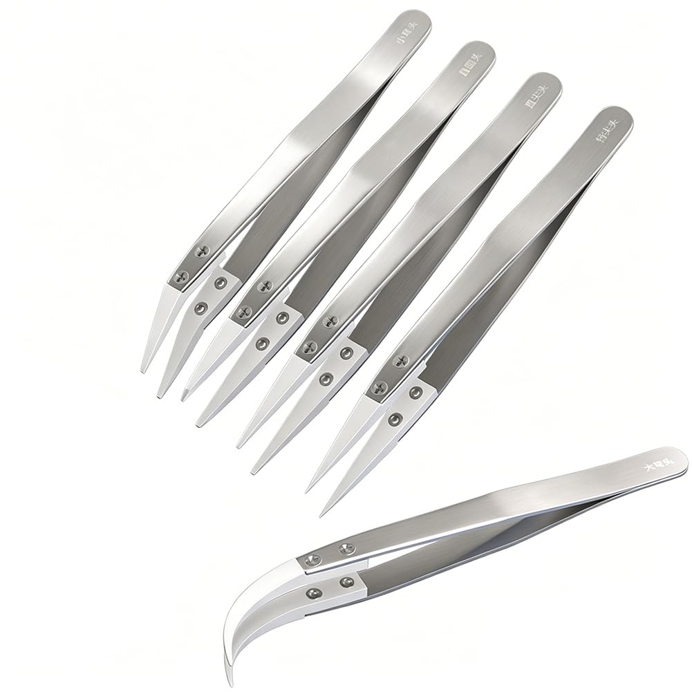 Teuypty Anti-Static, Heat& Acid Proof Stainless Steel Ceramic Tweezers-Ceramic Tipped Tweezers with Replaceable Head Tips