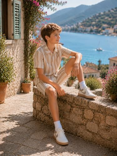 Image of Cakaner Tween Boys Summer Clothes 2 Piece Short Sleeve Graphic T-Shirt and Shorts Casual Outfit Set Size 7-14